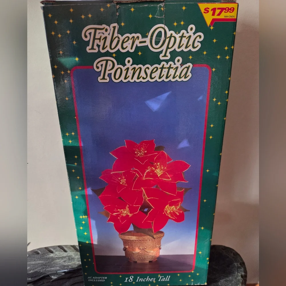 Vintage Christmas Fiber Optic Color Changing Red Poinsettia 18